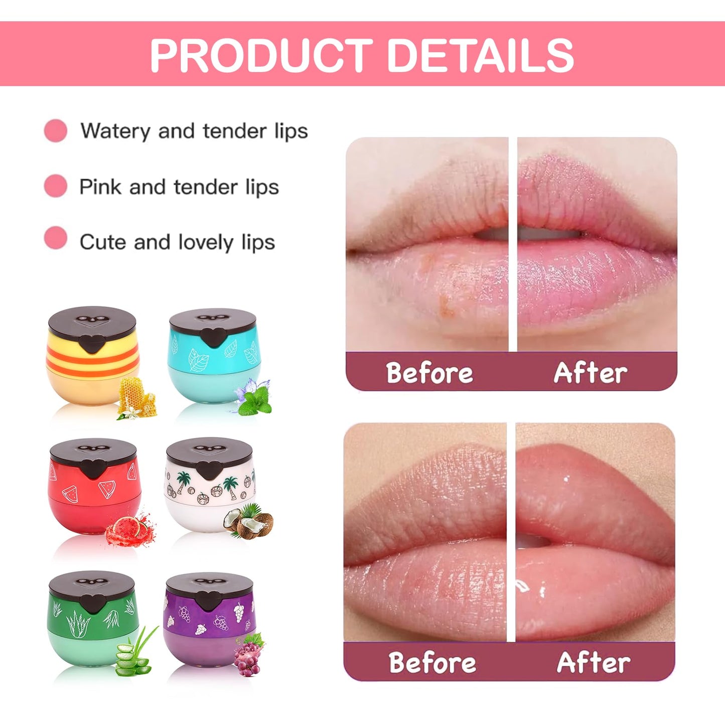 DOOCECIY 6 PCS Honey Lip Bee Balm Set, Moisturizer Fruit Honeybalm for Dry Chapped Peeling Lips