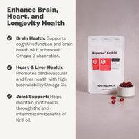 Youth & Earth Superba™ Red Krill Oil 500mg - Astaxanthin & EPA DHA Omega 3 Supplements for Brain Health, Heart Support & Cholesterol Management | 60 Softgels