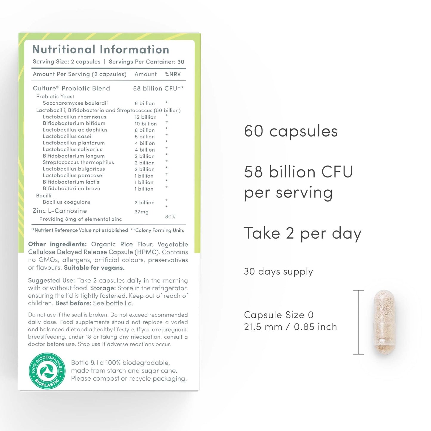 vP Vitality Pro Probiotic Culture® 58 Billion CFU - UK’s First Genuine Third-Party Tested, 14 Strains, 60 Capsules, 30 Day Supply – GMP Manufacturing, Digestive & Gut Health