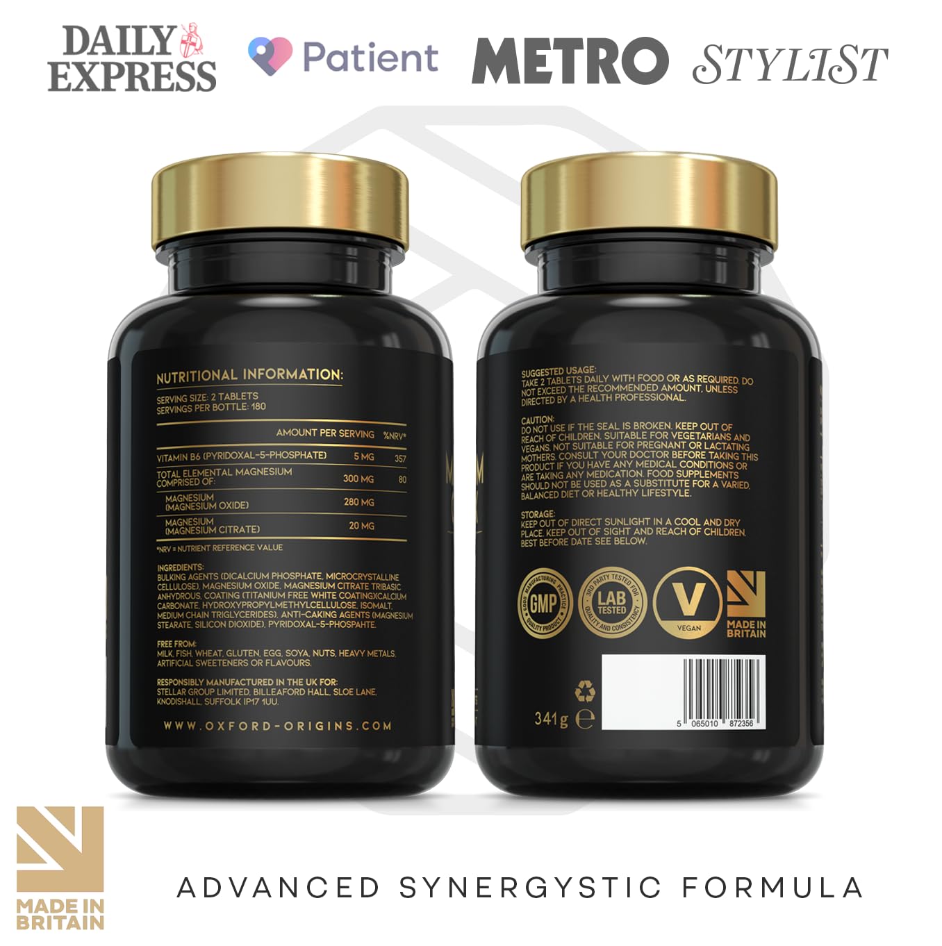 Oxford Organics Advanced Vegan Magnesium Tablets | Magnesium Supplements for Restless Leg Syndrome Relief, Leg Cramps & Calm Sleep | Magnesium Citrate, Oxide & Vitamin B6 | UK Made Magnesium Supplement (360 Tablets)