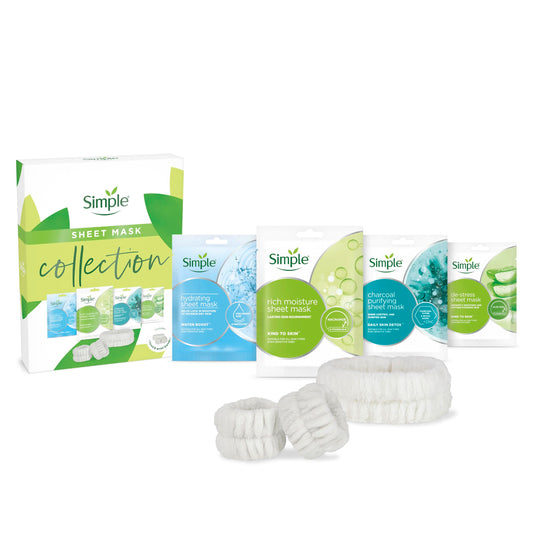 Simple Sheet Mask Collection Moisturising Gift Set with Headband & Wristbands of Beauty Products 4 piece