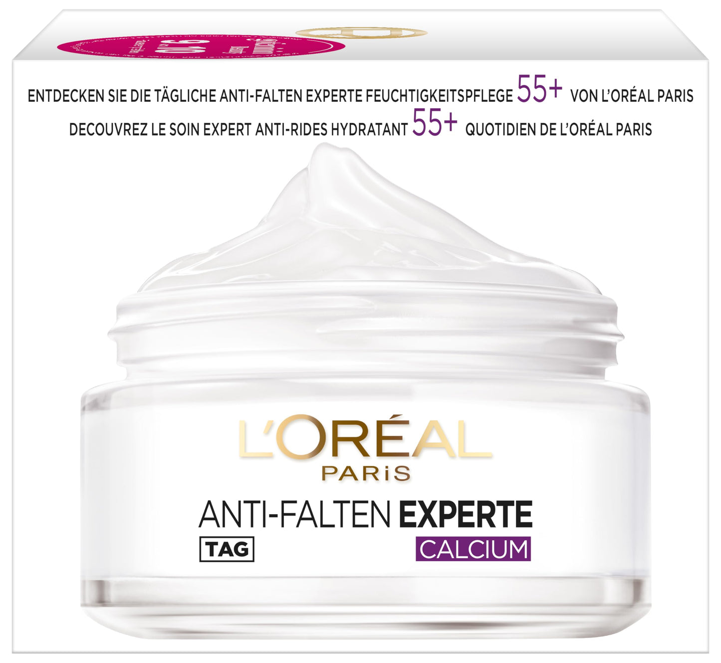 L'Oreal Paris L'Oréal Paris Moisturiser for the Face, Moisturising Anti-Ageing Day Cream with Calcium to Reduce Wrinkles, Anti-Wrinkle Expert 55+, 1 x 50 ml