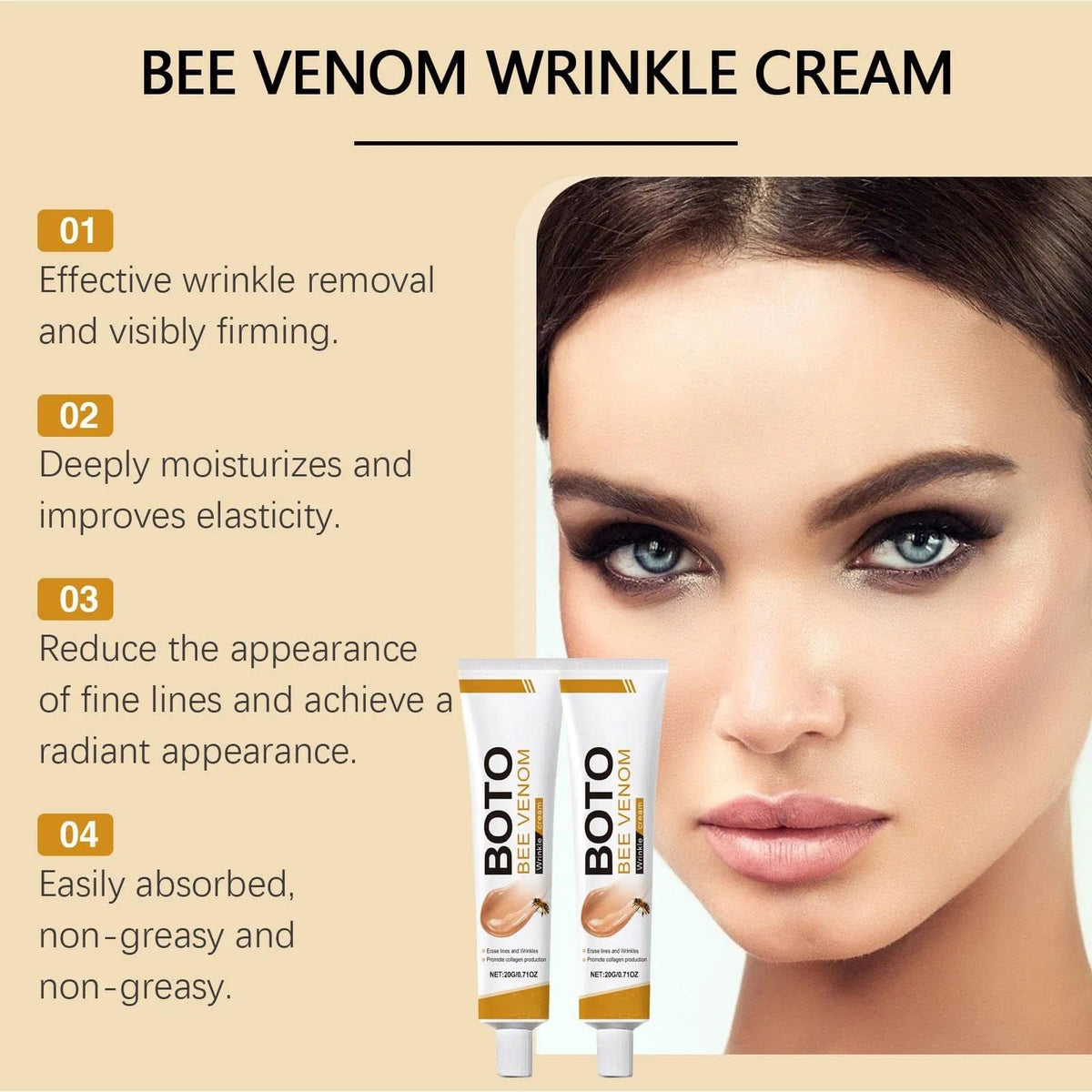 OunTechGlory Bee Venom Cream 2PCS Set - Anti Wrinkle & Anti Aging Face Cream for Firming Skin - Hydrating & Moisturizing Boto Face Cream for Women - Face Moisturizer for Dry Skin - Soothing Formula