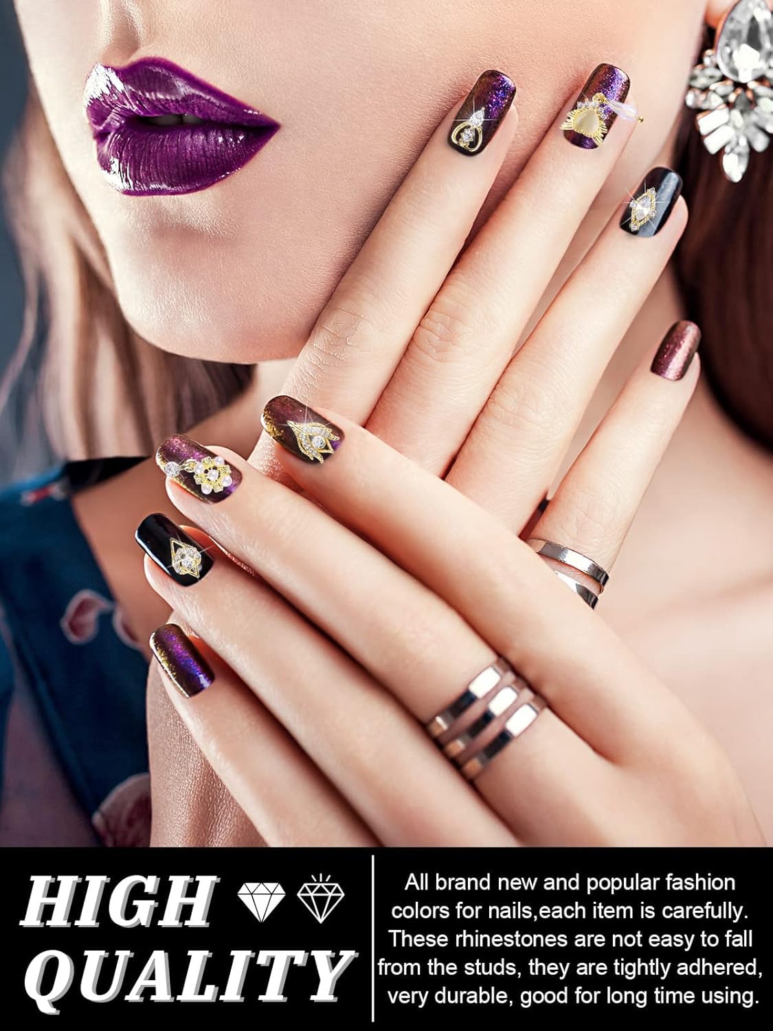 36 Pcs Luxury Nail Charms, TEBANKU 3D Dangle Nail Art Rhinestones Gold Silver Heart Pearl Crystal Gems Nail Diamond for Girl Women DIY Nail Design Craft Jewelry Making