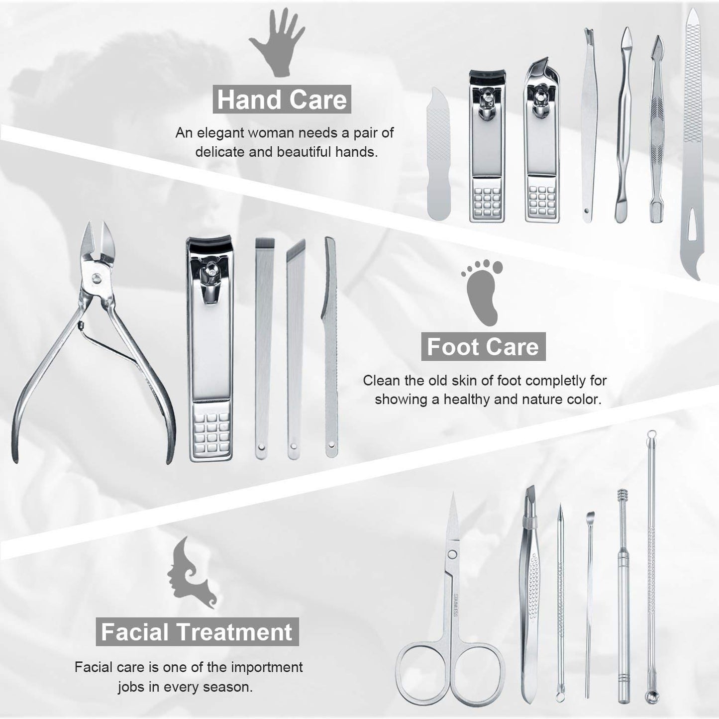 Keiby Citom Manicure Set 18pcs Professional Nail Clippers Kit Pedicure Care Tools-Stainless Steel Grooming Tools with Rose Gold PU Leather Case for Travel & Home (Rose Gold)