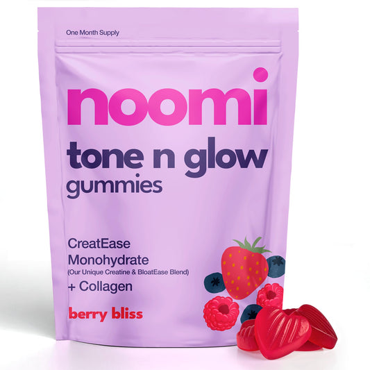 Creatine Gummies for Women with Collagen – Creatine Monohydrate + Collagen Gummies for Women – Pre Workout Chews for Glow, Strength & Focus – 1 Month Supply – Berry Flavour – noomi Tone n Glow