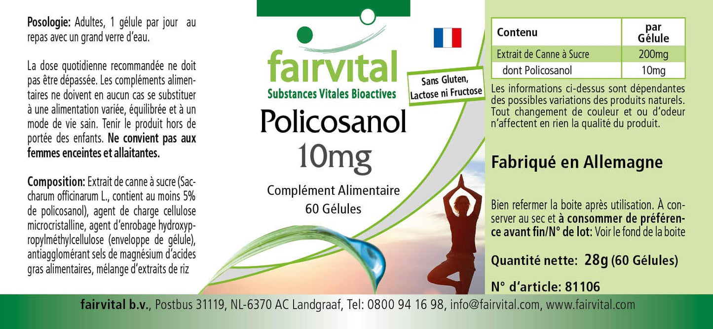 fairvital Fairvital | Policosanol 10mg - Vegan - HIGH Dosage - 60 Capsules