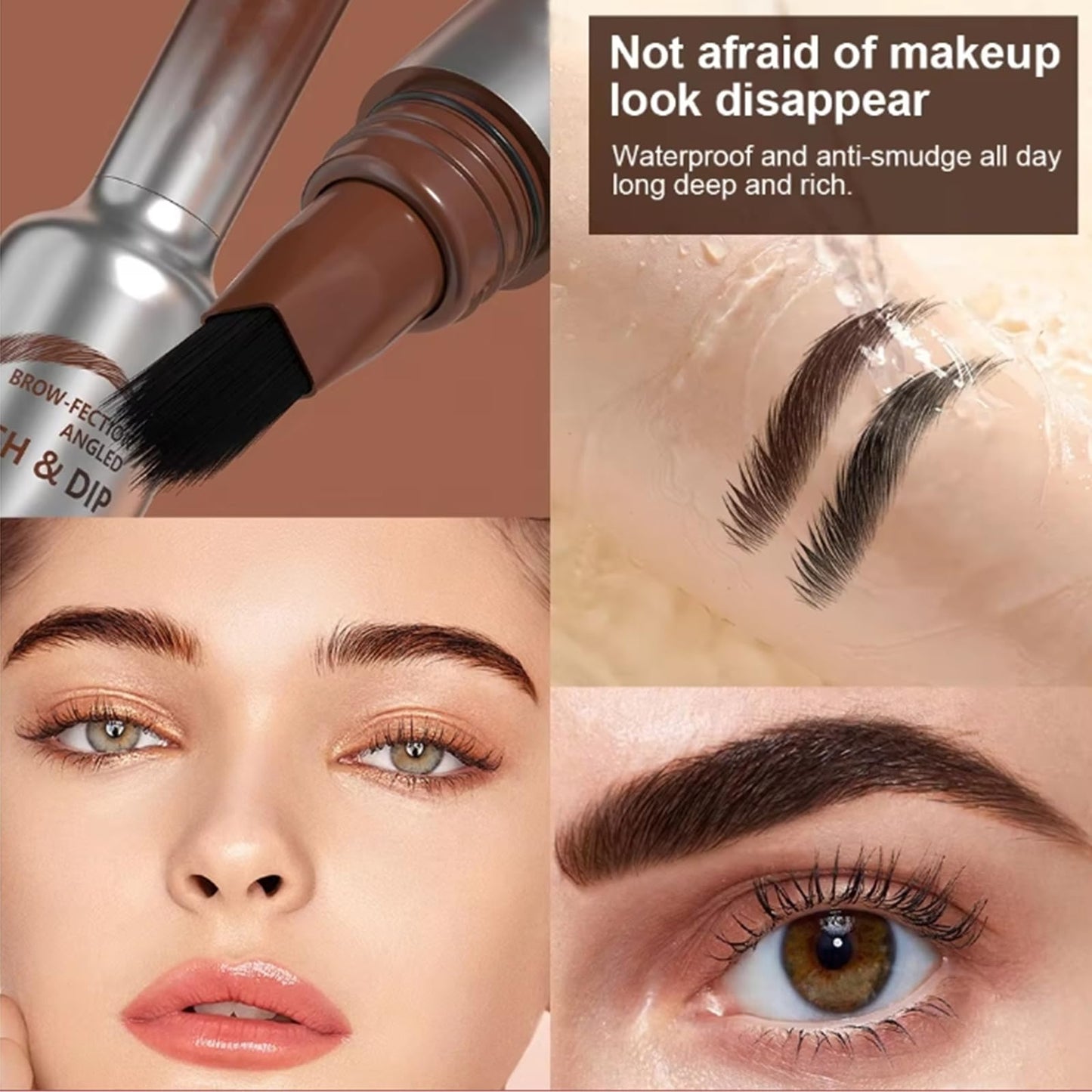EONFAVE Brow-Fection Angled Brush & Dip - Liquid Eyebrow Brush - Long Lasting Waterproof Smudge Proof Liquid Eyebrow Pen - Hair-Like Strokes Brow Pencil - Creates Natural Looking Brows Effortlessly