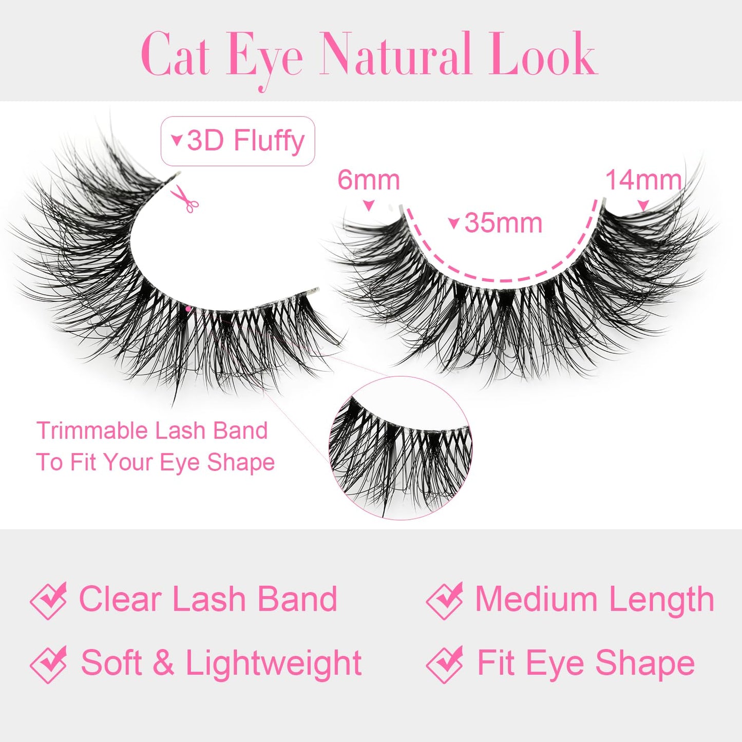 EMEDA 10 Pairs 3D Fake Lashes - Short, Soft, Reusable, Transparent Strip Lashes - Handmade, Natural Looking Eyelash