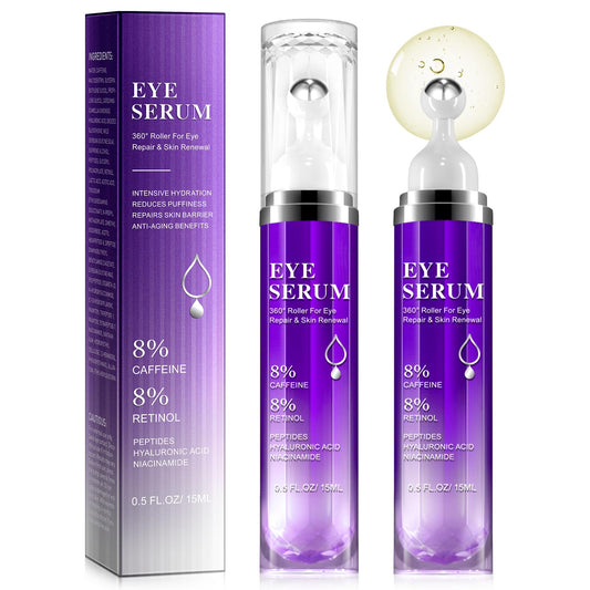 QUANHAO Eye Serum with 8% Caffeine 15ml 2 Pack, Under Eye Serum for Dark Circles and Puffiness Eye, Wrinkles and Fine Lines, Eye Cream, Under Eye Treatment Replumps, Brightens And De-Puffs Eyes
