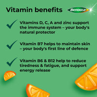 Berocca Immuno Multivitamin Gummies - Immune System Support including Vitamin D, C, A, B-Complex (B6, B7, B12), E and Zinc - Supplement for women, men and kids - 60 Gummies - Orange Flavour