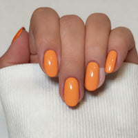 SXVME Orange Press On Nails Short Oval, Glossy Short False Nails Almond, Salon Quality Manicure, Reusable Soft Gel Fake Nails for Women Everyday Wear, 24 Pcs