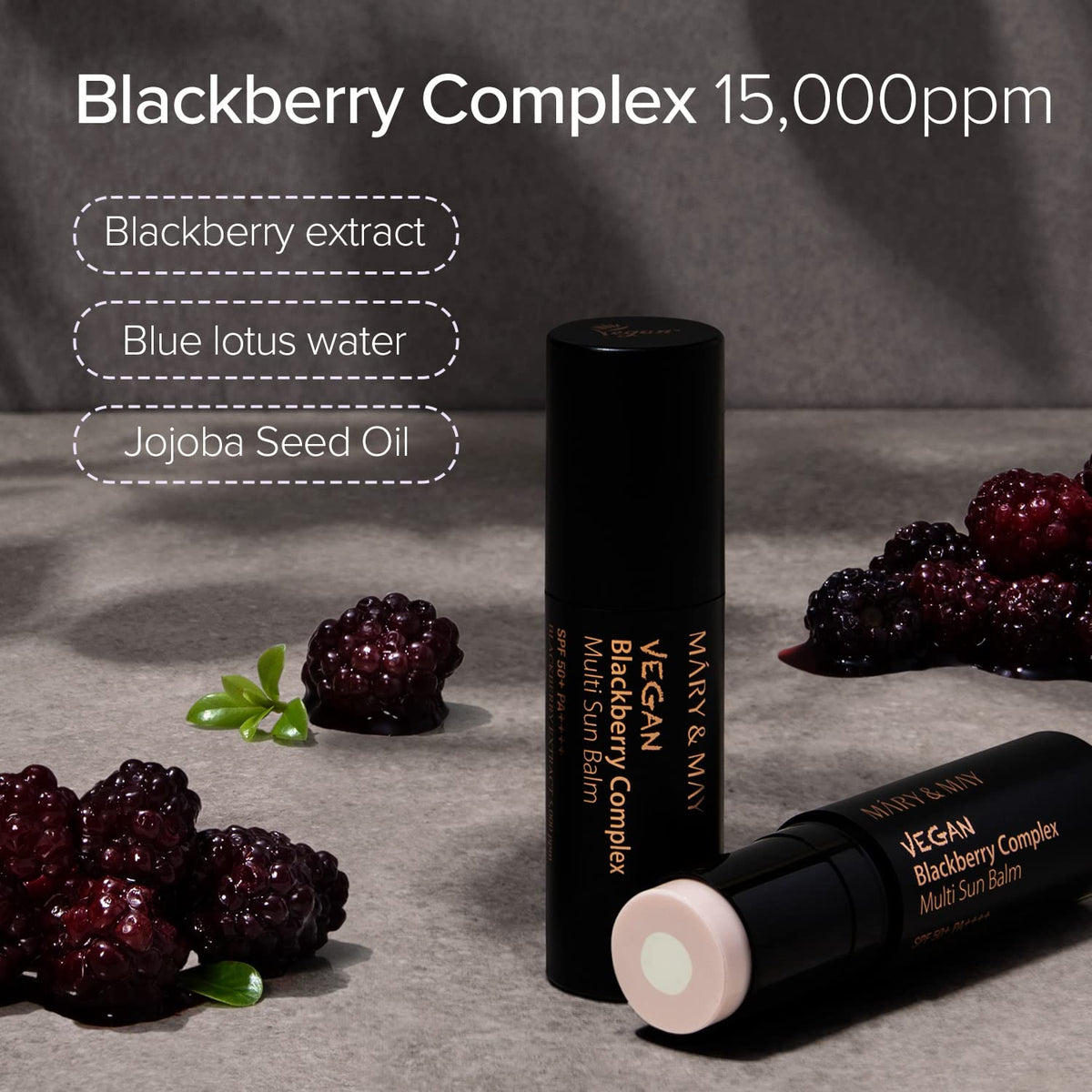 Mary&May Vegan Blackberry Complex Multi Sun Balm SPF50+ PA++++ – Korean Sunscreen Stick with Blackberry Extract, Jojoba Oil & Blue Lotus – Anti-Aging, Non-Sticky, Portable Glow Moisturizer, 11g