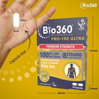 Natures Aid Bio360 Pro-100 Ultra Probiotic 100 Billion Bacteria CFU – High Strength Vegan Supplement Supports Digestive Health, Immunity, Gut Flora & Energy – Gluten-Free, Non-GMO - 30 Capsules