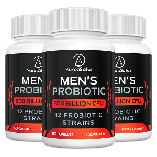 AureaSalus Probiotic for Men, 500 Billion CFU 12 Strains, Men's Probiotic with Cranberry, Turmeric, Goji Berry, Probiotics for Gut & Digestive Health, Gluten and Dairy Free, 60 Capsules (60 Count (Pack of 3))