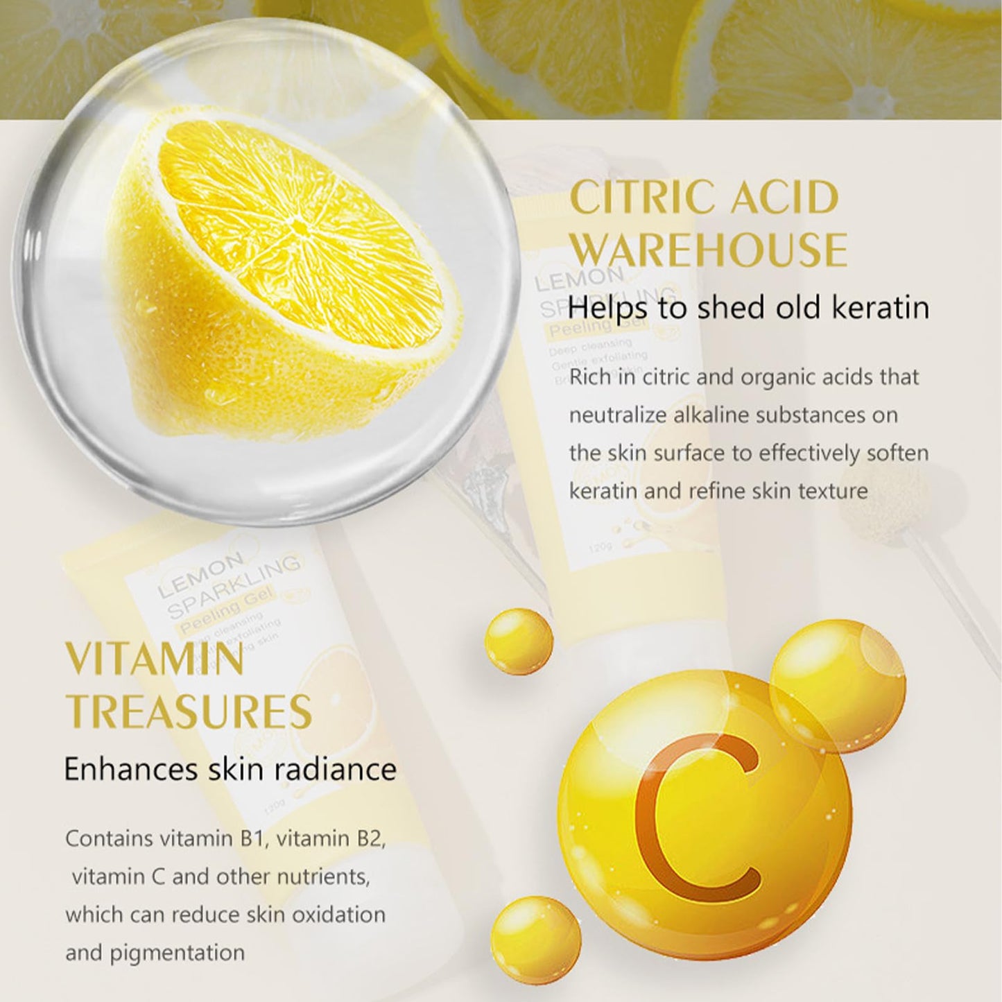 CTUBLIAUNX Facial Exfoliator, Vitamin C Exfoliating Gel, Lemon Peeling Gel Removes Dead Skin, Moisturizing Facial Scrubs Anti Pigmentation for All Body Parts