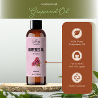 Essican Purelife 100ml Pure Grape Seed Oil for Hair, Skin & Beard, Natural Grapeseed Oil Massage Aromatherapy Body Massage Oils - Multi Use & Nourishing Scalp Moisturiser Oils with Vitamin E