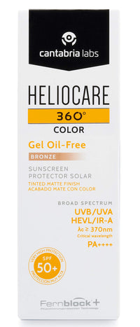 Heliocare 360 Colour Gel Oil-Free Bronze SPF50+ 50ml / Sunscreen For Face/Daily UVA UVB Visible Light Infrared-A Anti-Ageing Sun Protection/Matte Foundation Coverage