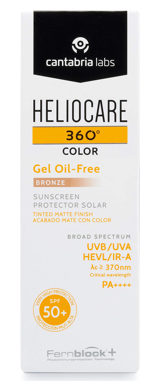 Heliocare 360 Colour Gel Oil-Free Bronze SPF50+ 50ml / Sunscreen For Face/Daily UVA UVB Visible Light Infrared-A Anti-Ageing Sun Protection/Matte Foundation Coverage