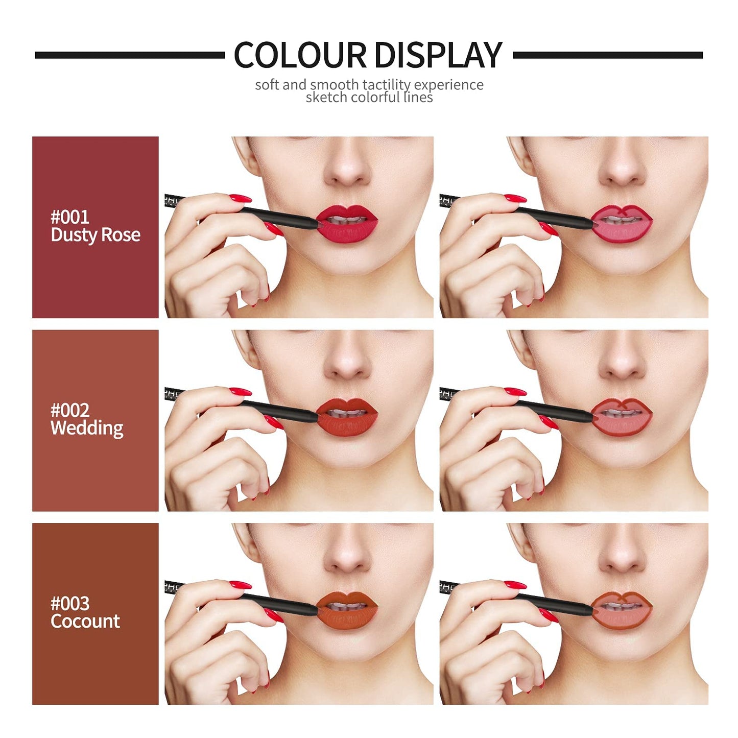 Phoera AQUAPURITY PHOERA® Lip Liner and Eye Liner 3Pcs Set, Long Lasting Eyeliner Pencil, Matte Lip Liner Pencil Set, Easy To Colour, Waterproof Shaping Lip Liner Set for Women and Girls (K04)