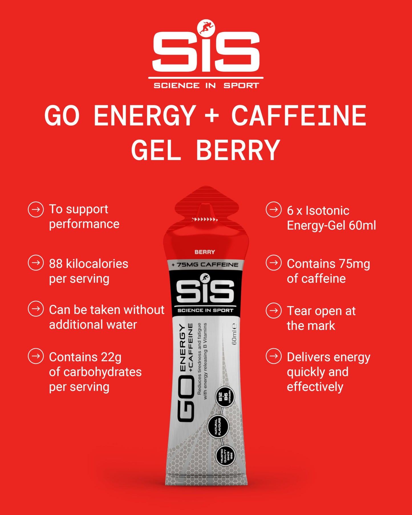 Science in Sport Go Isotonic Energy Gel with Caffeine, Berry Flavour, 60ml (6 Packs)