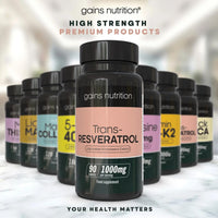 Gains Nutrition GN Resveratrol | 90 High Strength Supplements - 1000mg Trans-Resveratrol per Serving | 1000mg Tablets | Non-GMO, Gluten & Allergen Free | Made in The UK