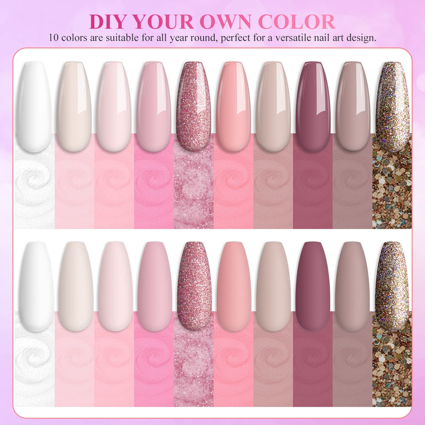 Saviland Dip Powder Nail Kit - 10 Colors Nail Dip Powder System French Nail Art Manicure Starter Kit with 2-In-1 Dip Base & Top Coat, Activator for Nail Salon Home DIY, No Nail Lamp Needed