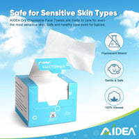AIDEA Face Towels Disposable-50Ct (1 Box), Clean Facial Towels, Facial Cleansing Wipes for Sensitive Skin, Face Towelettes for Makeup Removing, Nursing, Travel, Dry Wipes