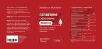 Berberine Liquid Drops 3000mg, High Strength Berberine Supplement, 60ml, Strawberry Flavour
