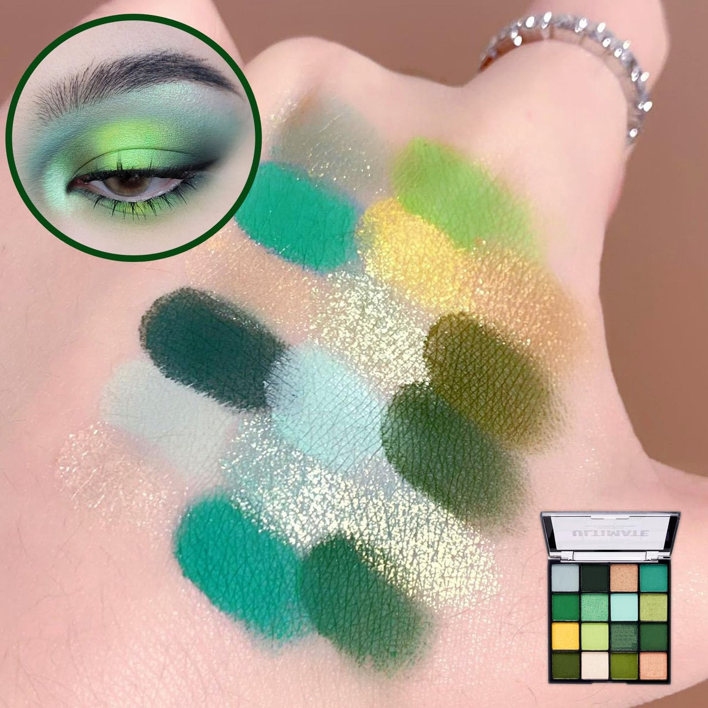 LYNTYAOU Green Eyeshadow Palette Make-Up Palettes, Matte Eye Shadow Pallets for Women, Gothic Cool Girl Matte Make Up, Shimmering Glitter Eyeshadows 16 Colour Waterproof Long Lasting Highly Pigmented