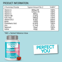 Perfect You Skin, Hair and Nails Gummies - with Biotin, Zinc & Selenium - Strawberry Flavoured Gummies (120 Count)