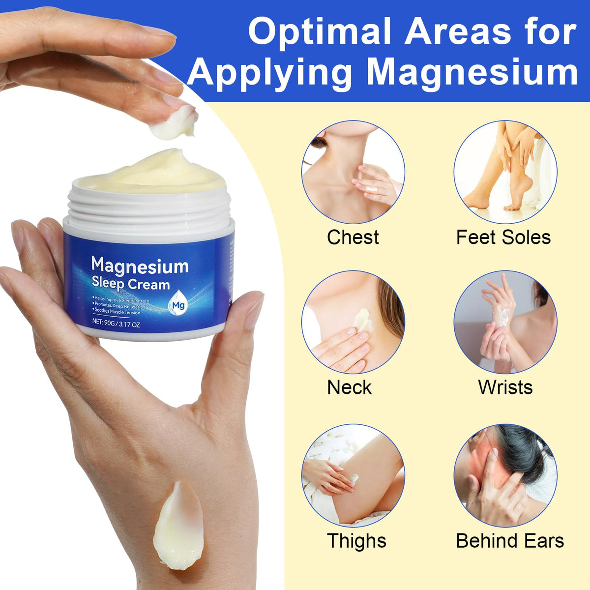 Uocasi Magnesium Soothing Sleep Cream,2 x 90g Magnesium Skin Muscle & Body Calm Moisturing Butter, Relief for Restless Legs | Muscle Joint Relaxant for Cramps & Pain, Natural Sleep Support