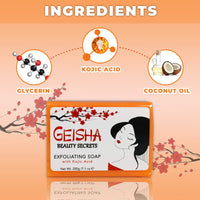 Geisha, Kojic Acid Soap - 7 oz / 200g - BIG SIZE Skin Brightening Bar, Helps to Reduce Pigmentation on: Face, Body, Hands, Knuckles, with Coconut Oil