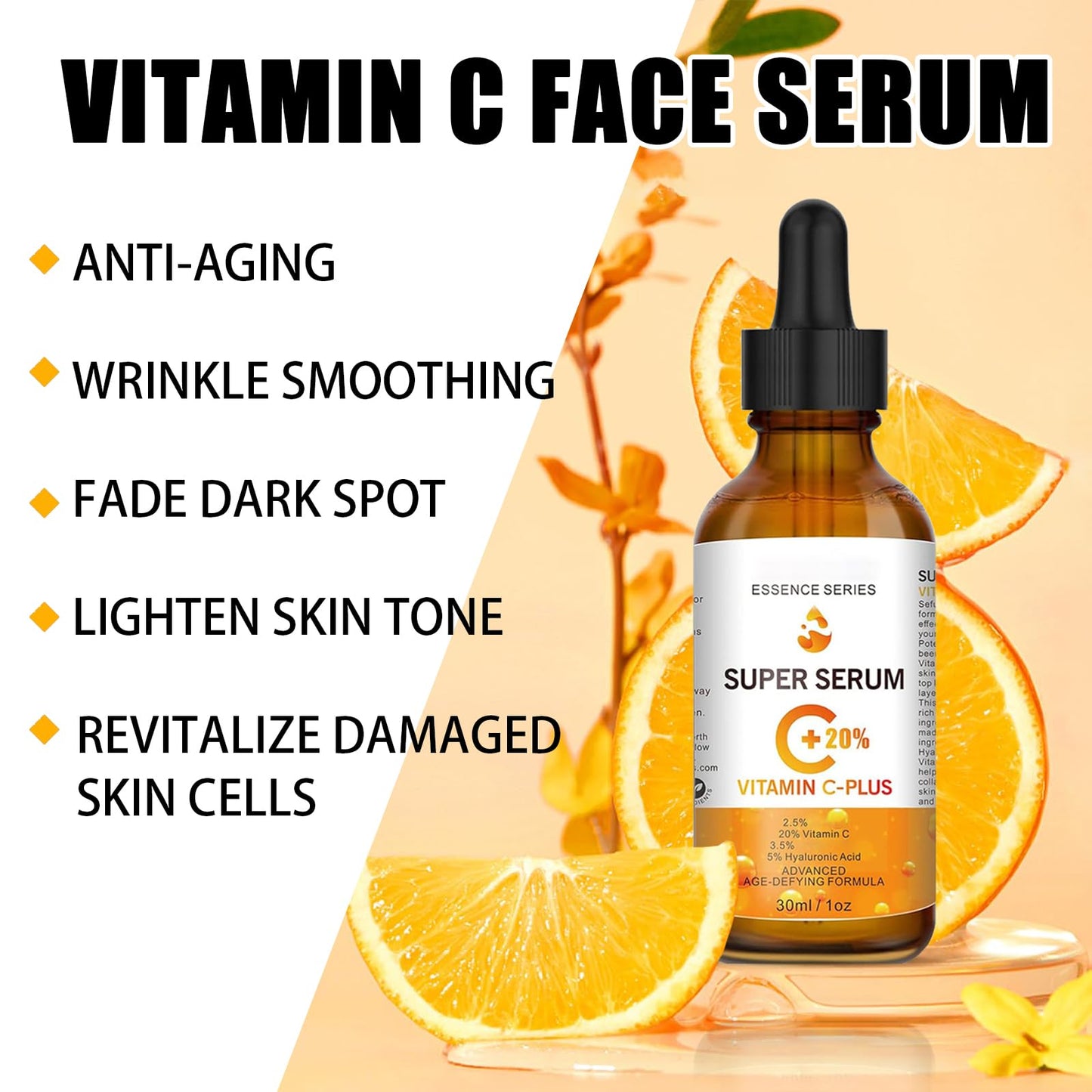 20% Vitamin C Serum for Face with Hyaluronic Acid (30ml) - Advanced Anti-Aging Face Serum for Women & Men. Revitalizing Serum, Revitalizes Skin Collagen, Hydrating and Moisturizing
