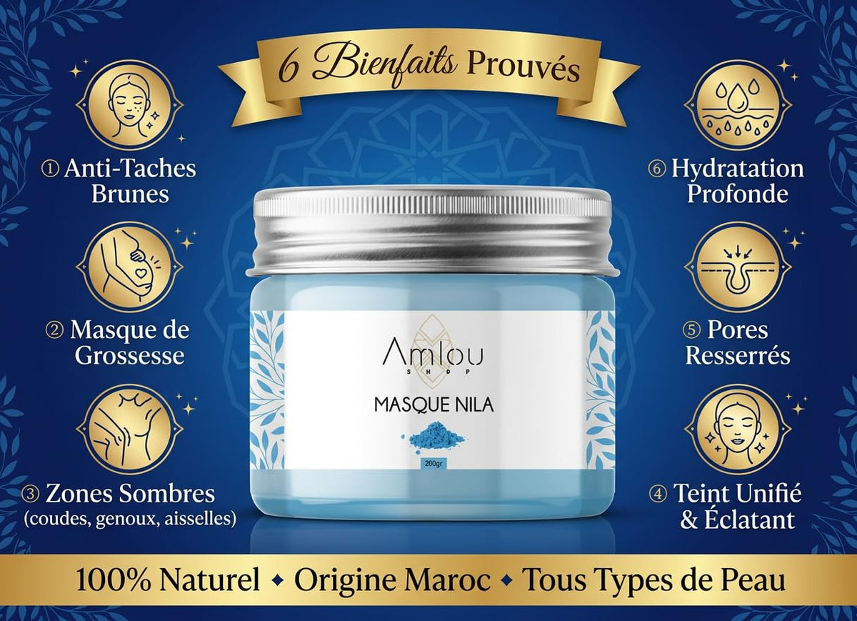 Amlou Shop Nila Face Mask, Natural Blue Clay, Skin Brightening Treatment, 200g
