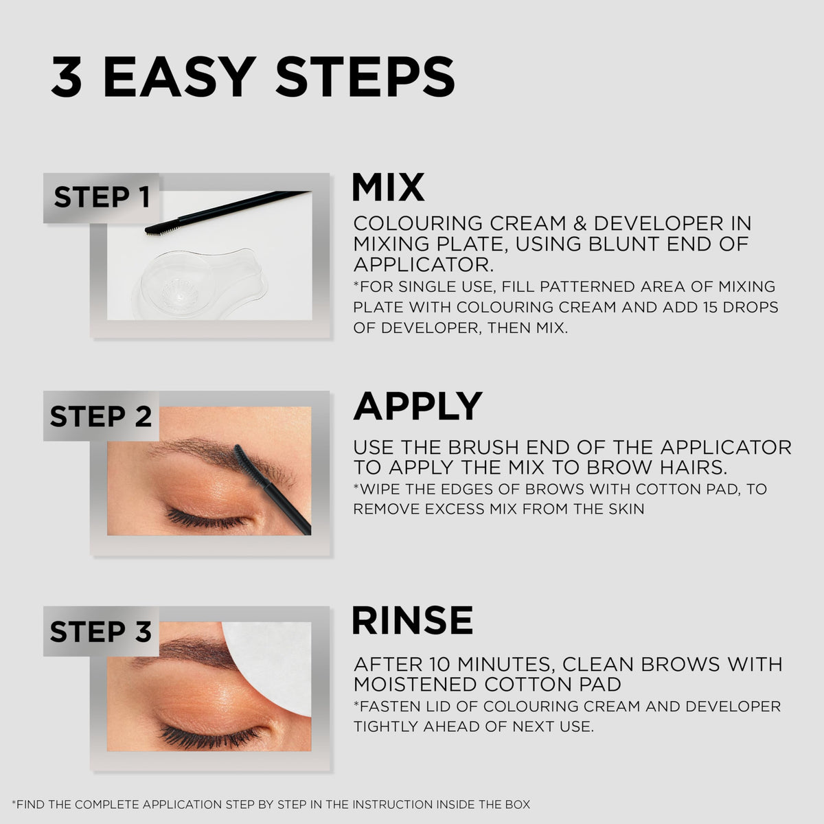 L'Oréal Paris, Semi-Permanent Eyebrow Tint, Lasts up to 5 Weeks, Visible Results in 5 Minutes, Up to 10 Uses, Ammonia Free, Brow colour, Shade: 1.0 Black