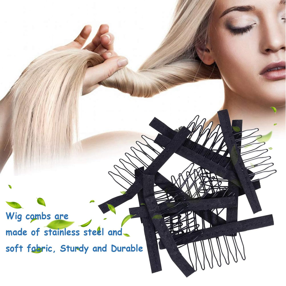 jeufun 12pcs Wig Combs 7-teeth Wig Clips Lady Tools Black Metal Wig Caps for Women Black U Shape Wig Comb Clip Tooth Comb,Net Comb Clip Steel Tooth Clip Wig Clip for Wig Making Cap DIY Wig Caps Accessories