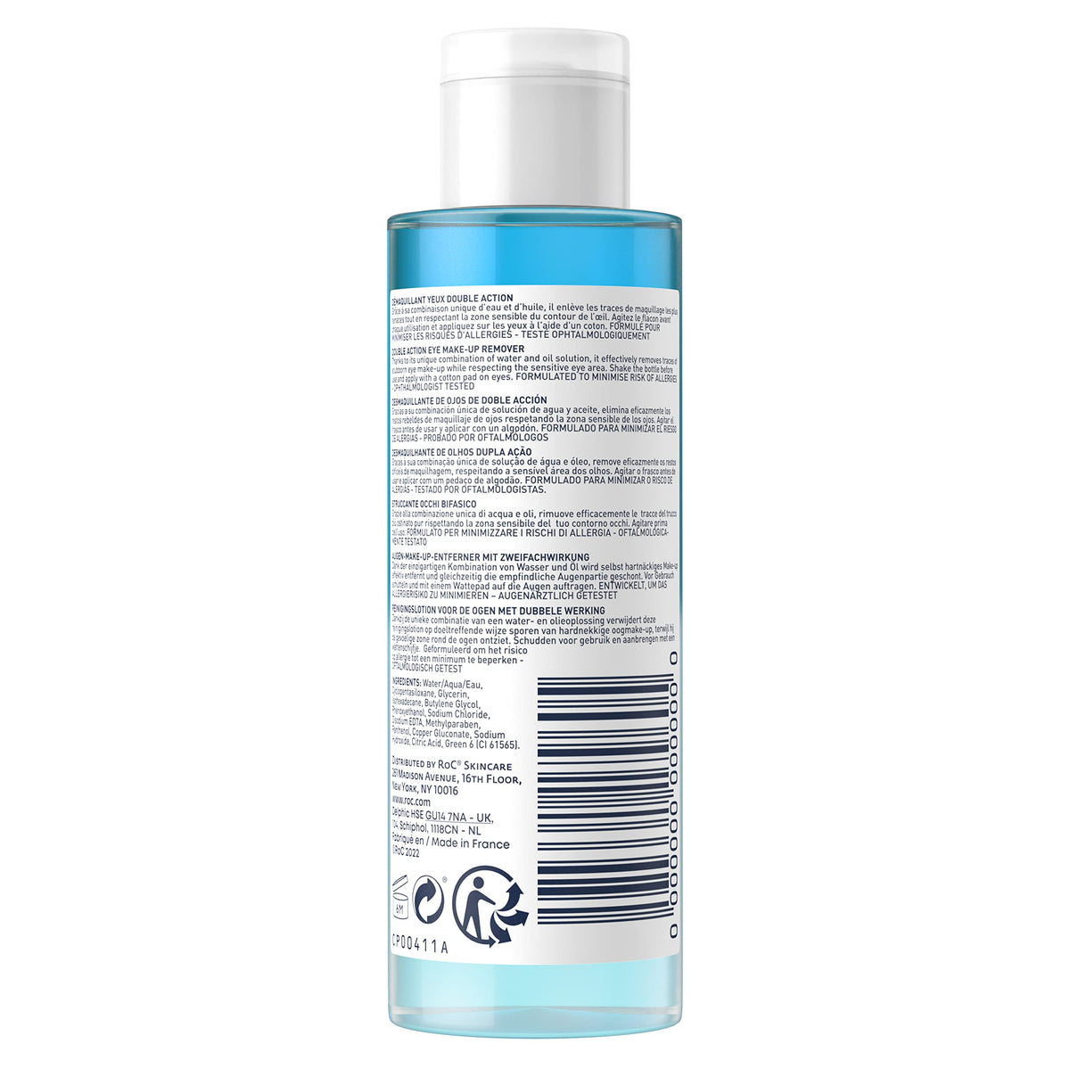 RoC - Double Action Eye Make-Up Remover - Unique Water & Oil Combination - Waterproof Makeup Removal - Effective Eye Cleansing for Sensitive Skin - Minimises Allergy Risks - 125 ml