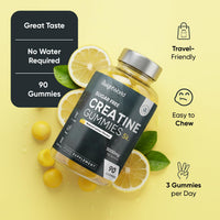 WeightWorld Creatine Gummies for Women & Men - 5000mg - Sugar-Free - 90 Gummies - Natural Lemon Flavour - Vegan-Friendly Creatine Monohydrate Supplement - 1 Month Supply - Non-GMO & Gluten-Free