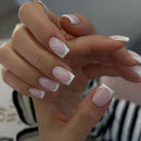 EONFAVE French Tip False Nails - 24pcs Square Press On Nails Short In 12 Sizes - Nude Stick on Nails with Elegant White Edge - Long Lasting False Nails with Glue Removable Nail Art Gifts for Women
