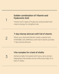 SNP Prep Vitaronic SOS Ampoule – Korean 7-Day Vitamin C Serum with Panthenol, and Hyaluronic Acid for Radiant Glow, Skin Vitality, and Dewy Hydration Care, 1.5ml x 7ea