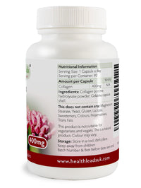 Health Leads ...Working With Nature High Strength Collagen 400mg 90 Capsules, 3 Months Supply, Premium Hydrolysed Porcine Powder, Wrinkles, Hair, Skin, Nails & Joints, Magnesium Stearate Free & No Nasty Additives, Made in Wales