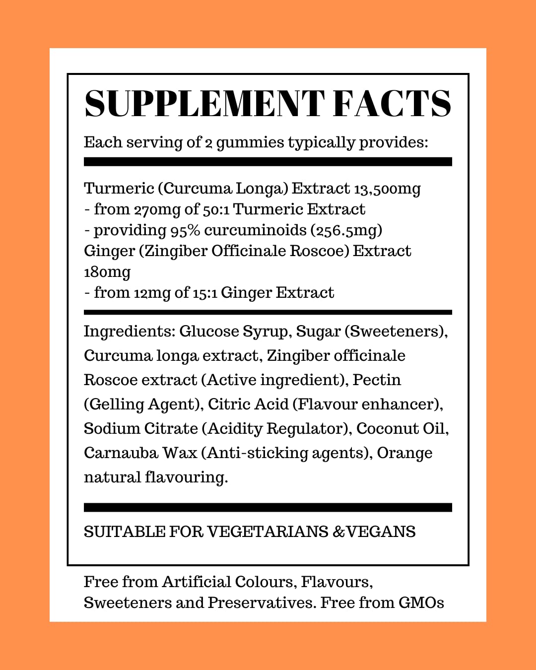 Pure Food Supplements Turmeric and Ginger Gummies | 120 Tasty Natural Orange Flavour Gummies for Adults | Suitable for VEGETERIANS & Vegans | Joint & Immune Health