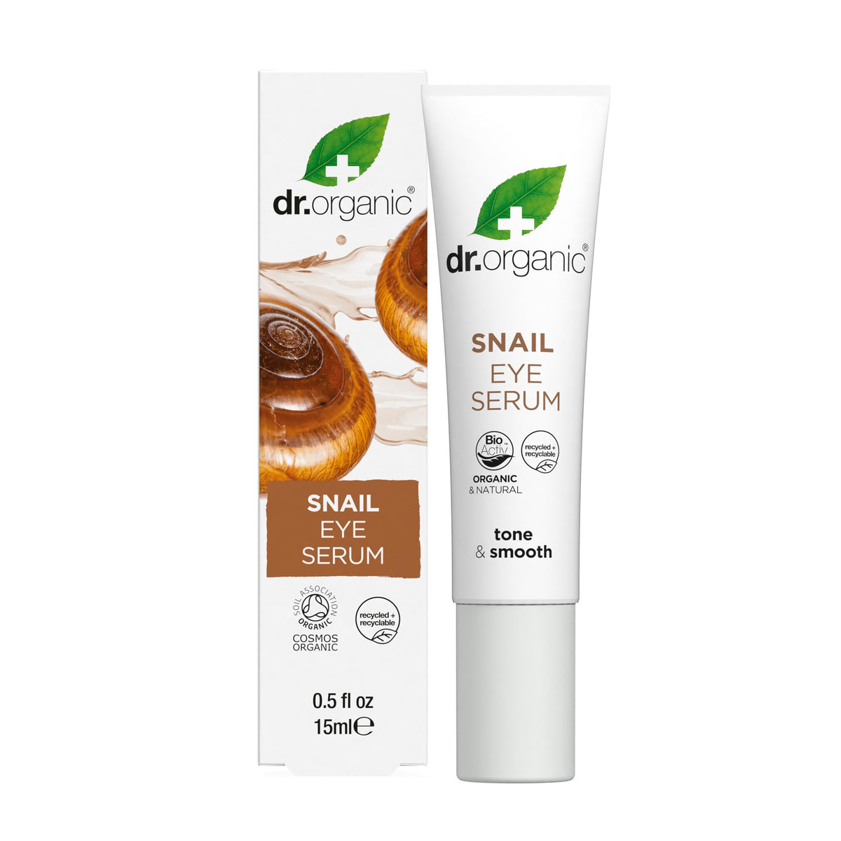 Dr. Organic Dr Organic Snail Gel Eye Serum, Healthy-Aging, Fine Lines, Mens, Womens, Natural, Vegetarian, Cruelty-Free, Paraben & SLS-Free, Recycled & Recyclable, Organic, 15ml, Packaging may vary