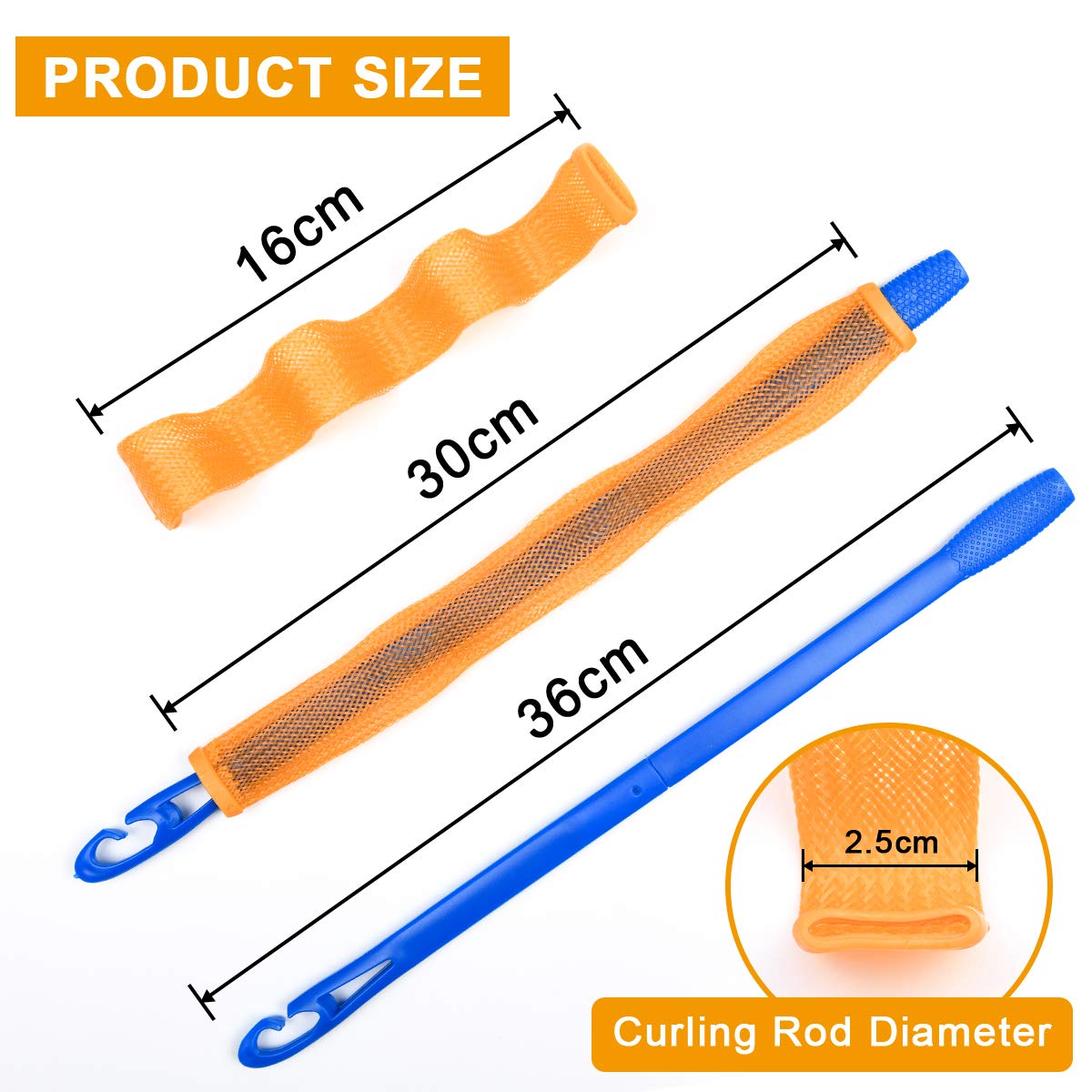 URAQT Hair Rollers No Heat, 24pcs Hair Curlers Styling Kit with Styling Hooks, Wave Hair Curlers for Long & Short Hair, DIY Hairstyle Styling Tools 30cm
