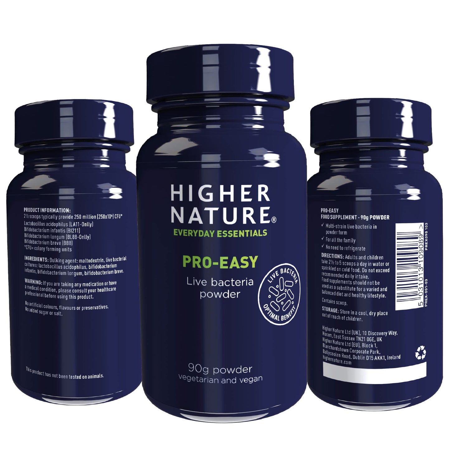 Higher Nature - Pro-Easy - Multi-Strain Live Bacteria Powder - Probiotics for Gut Health - Suitable for The Whole Family - 90g Powder