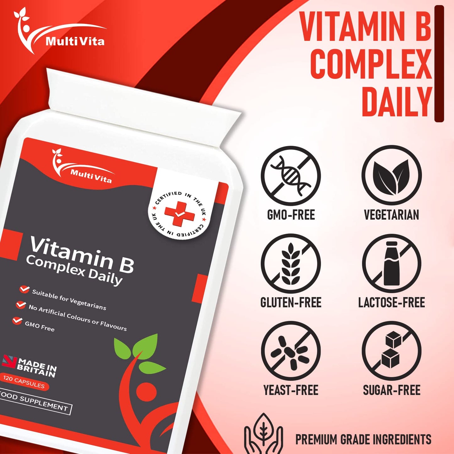 Vitamin B Complex High Strength with PABA & Vitamin B1, B2, B3, B5, B6, B12, Biotin, Folic Acid - 120 Capsules - UK Made