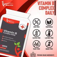 Vitamin B Complex High Strength with PABA & Vitamin B1, B2, B3, B5, B6, B12, Biotin, Folic Acid - 120 Capsules - UK Made