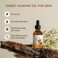 Trendyfave Sweet Almond Body Oil, Pure Almond Oil 100% Pure & Natural, Moisturising Facial Oil for Hair and Face Care, Almond Oil for Nourishes Skin, Hair & Nails, Body Massage Oil - Travel Size