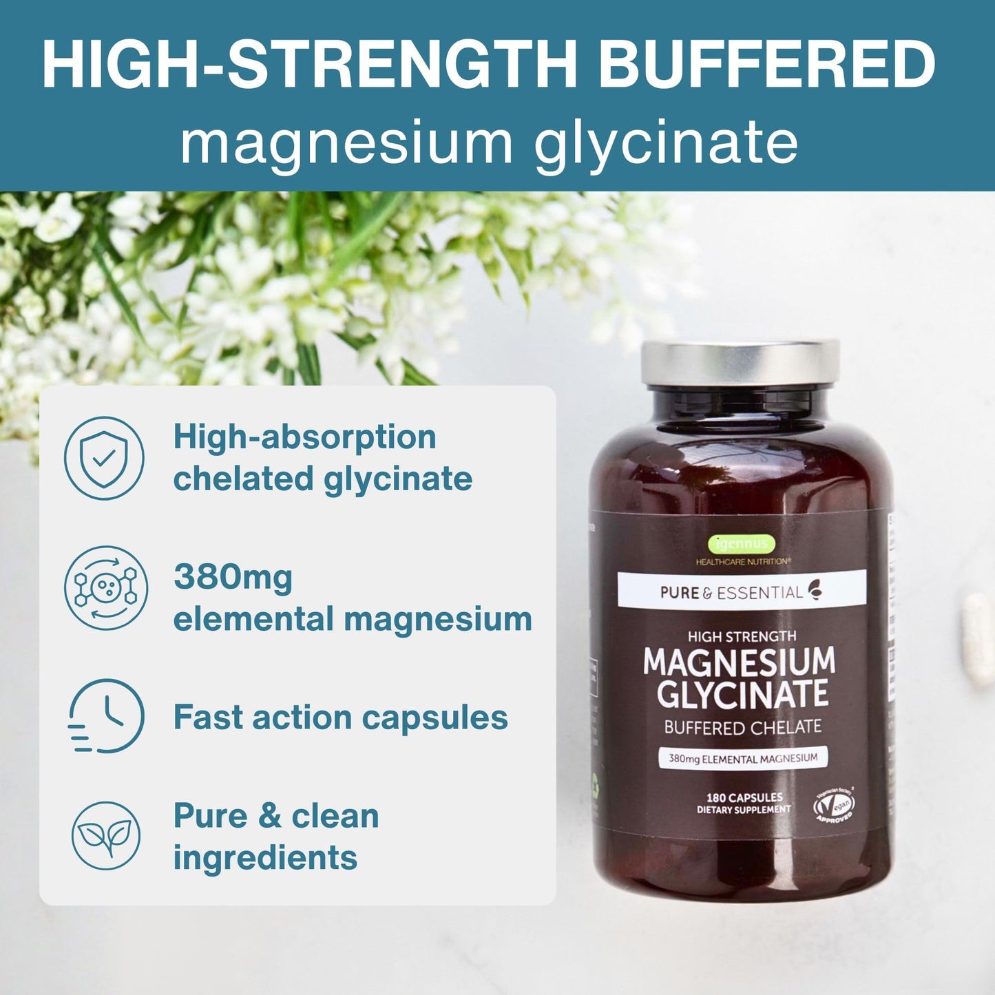 Igennus Healthcare Nutrition Igennus Chelated Magnesium Glycinate Pure & Clean Formula 180 Capsules